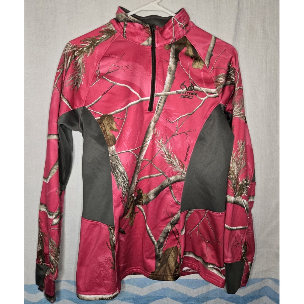 RealTree Pullover Womens M (38-40) Pink Camo Half‎ Zip Stretch, Wicking